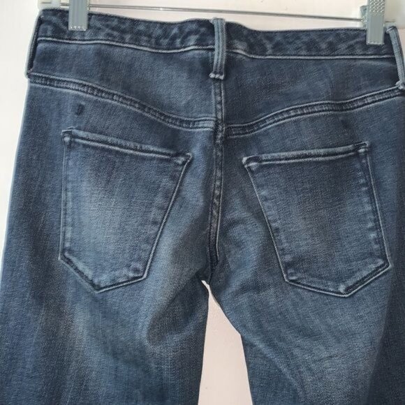 Mossimo Womens Mid-Rise Straight Jeans 00R Dark Wash Distressed Hem Cotton/Spand - Picture 8 of 11